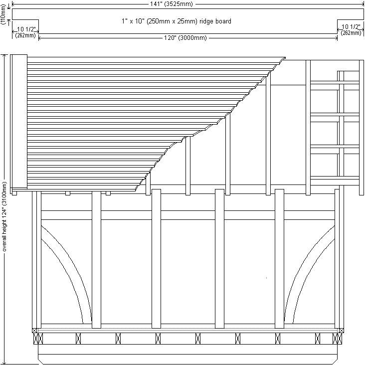 10 x 10 Tudor Style Shed : Shed side elevation plan