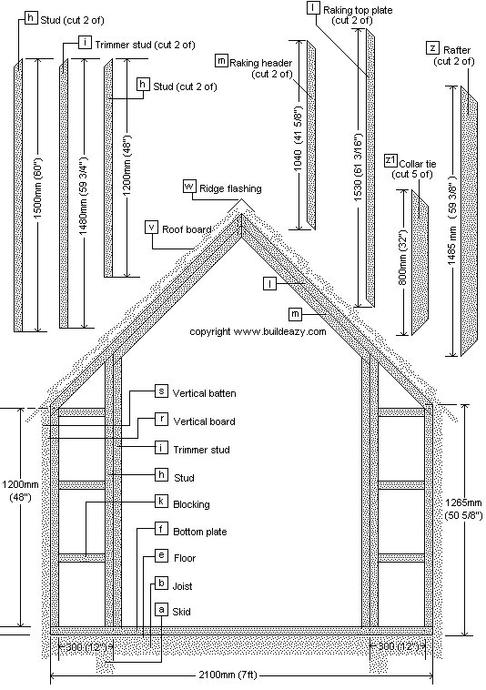Narrow Backyard Shed : Front Frame Plan