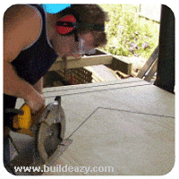 cutting the plywood wall panels