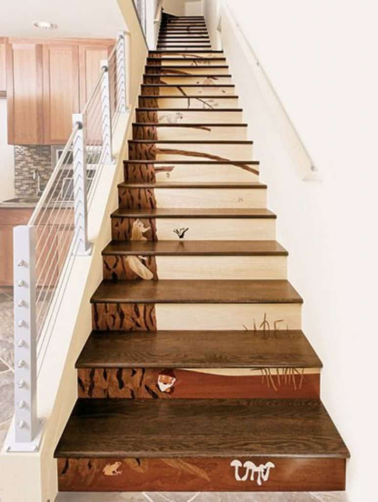 Wooden Stairs with Wood Inlay